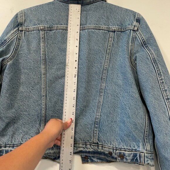LEVI'S Women's Original Denim Jean Jacket Snap Sherpa Lined Trucker Size Large - Picture 4 of 5